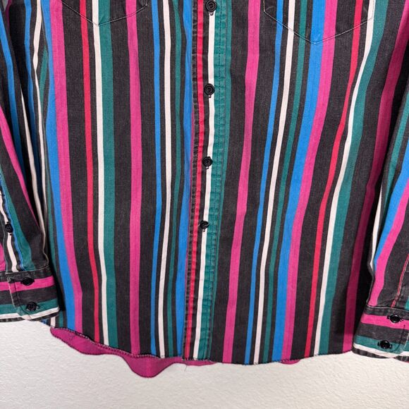 Wrangler Brushpopper Shirt Mens 16.5 X-Long Tails Stripe Button Western Vintage - Picture 5 of 11